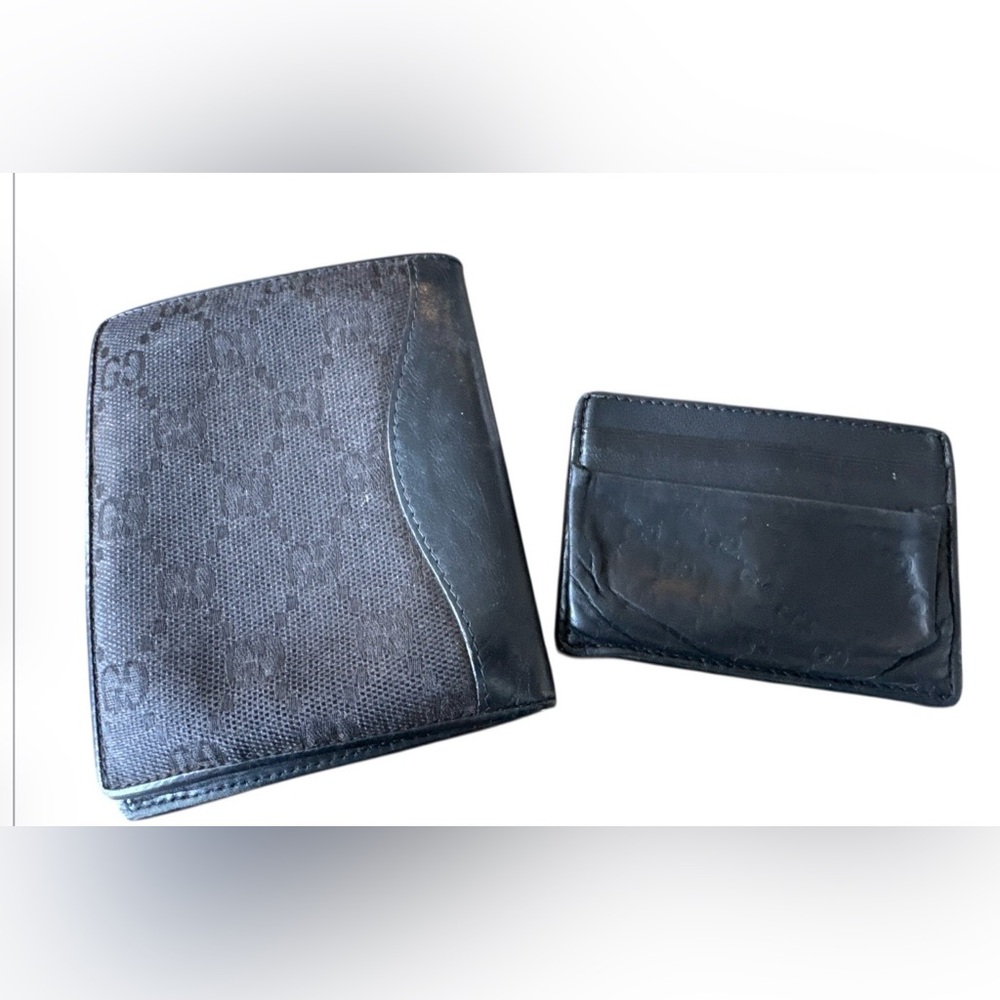 Gucci Black Monogram Card Holder & Wallet Set REHAB AS IS Great For Teens! - Picture 2 of 3